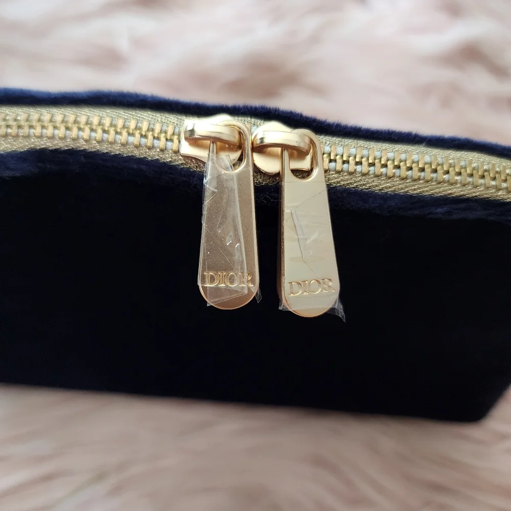 Christian Dior Beauty blue velvet zip makeup cosmetic bag